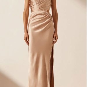 Shona Joy LA LUNE ASYMMETRICAL GATHERED MAXI DRESS - DESERT ROSE , US 2